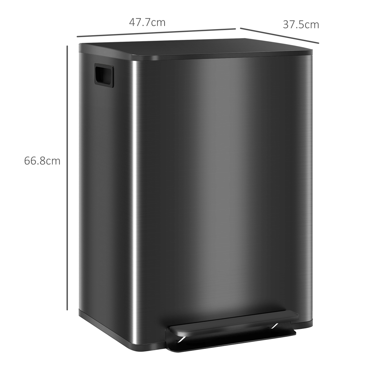 HOMCOM Dual Bin Pedal Bin, 2 x 30L Stainless Steel, Black