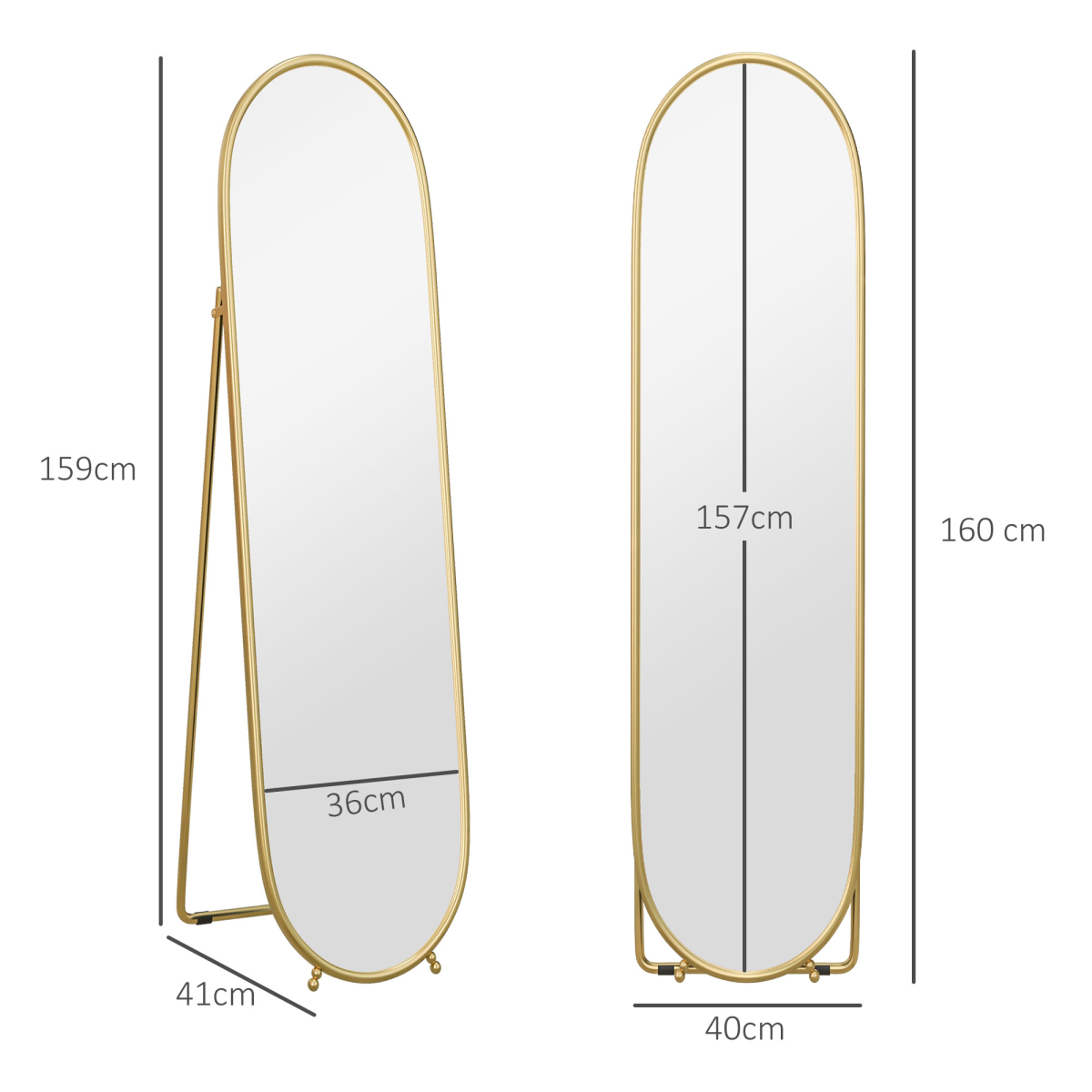 HOMCOM Oval Full Length Mirror with Metal Frame, Gold Tone