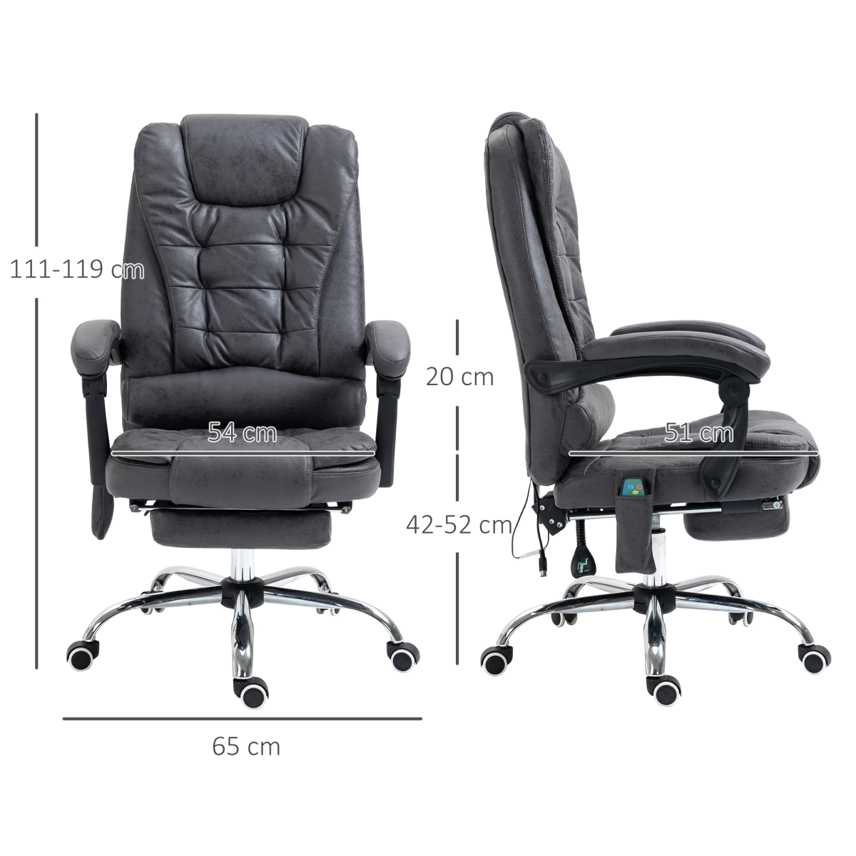 Vinsetto High Back Heated Massage Reclining Office Chair, Dark Grey