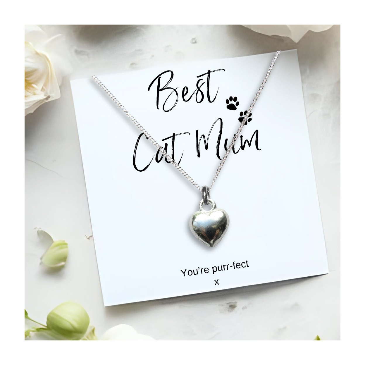 Best Cat Mum Mini Gift Hamper Silver Heart Necklace
