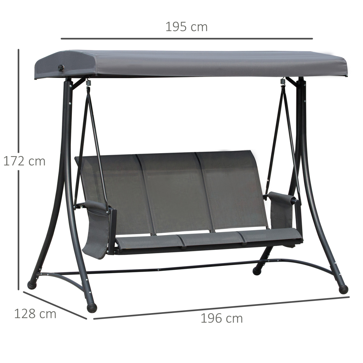 3-Seater Garden Swing Chair with Adjustable Canopy and Steel Frame