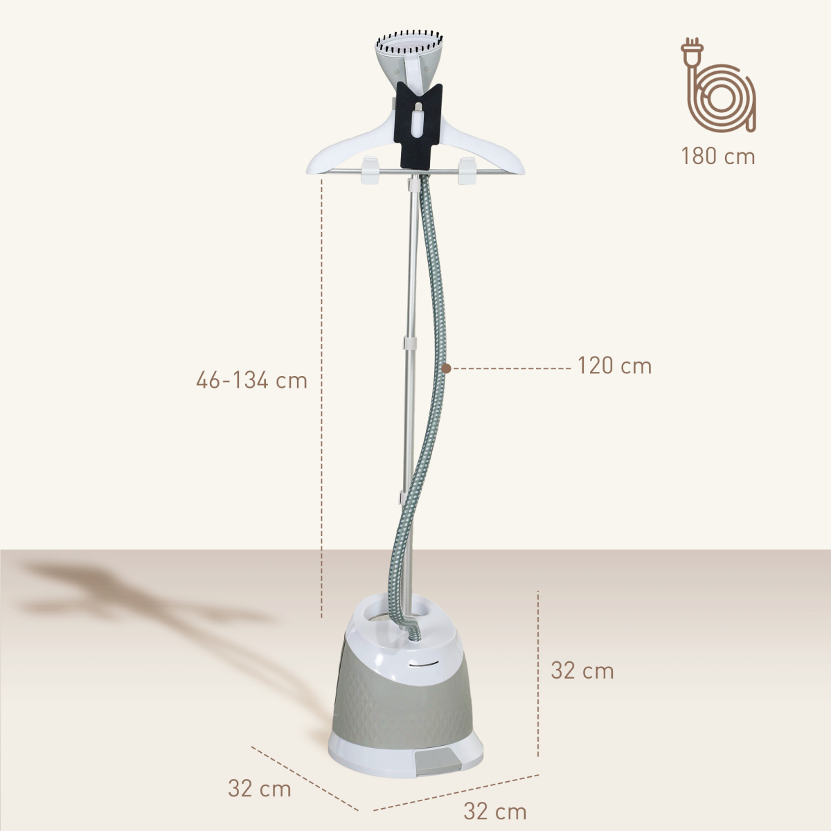 HOMCOM 1800W Clothes Steamer, Garment Steamer with 1.8L Tank, 50 Minutes Continuous Steam, Grey