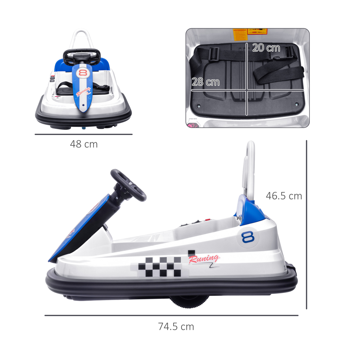 HOMCOM 6V Kids Bumper Car, 360° Spin Ride-On, 2 Speeds, White