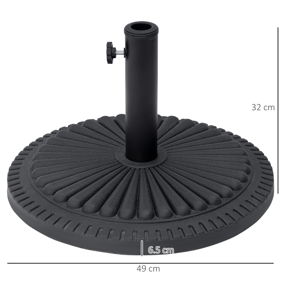 Outsunny Round Parasol Base, Black, Fits 35/38/48mm Umbrella Poles