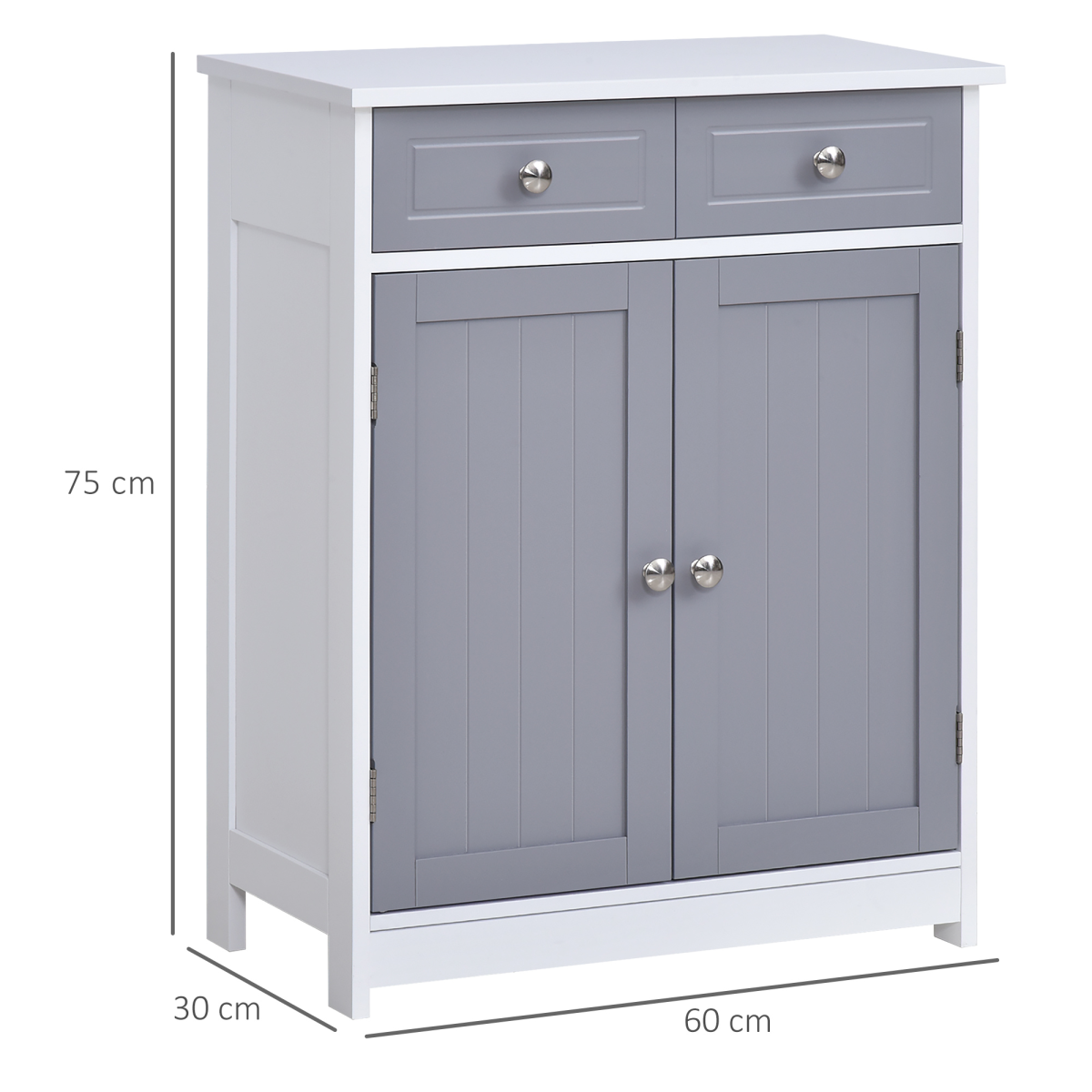 kleankin Grey MDF Freestanding Bathroom Cabinet with 1 Cupboard and 2 Drawers, Adjustable Shelf, Water-Resistant Finish