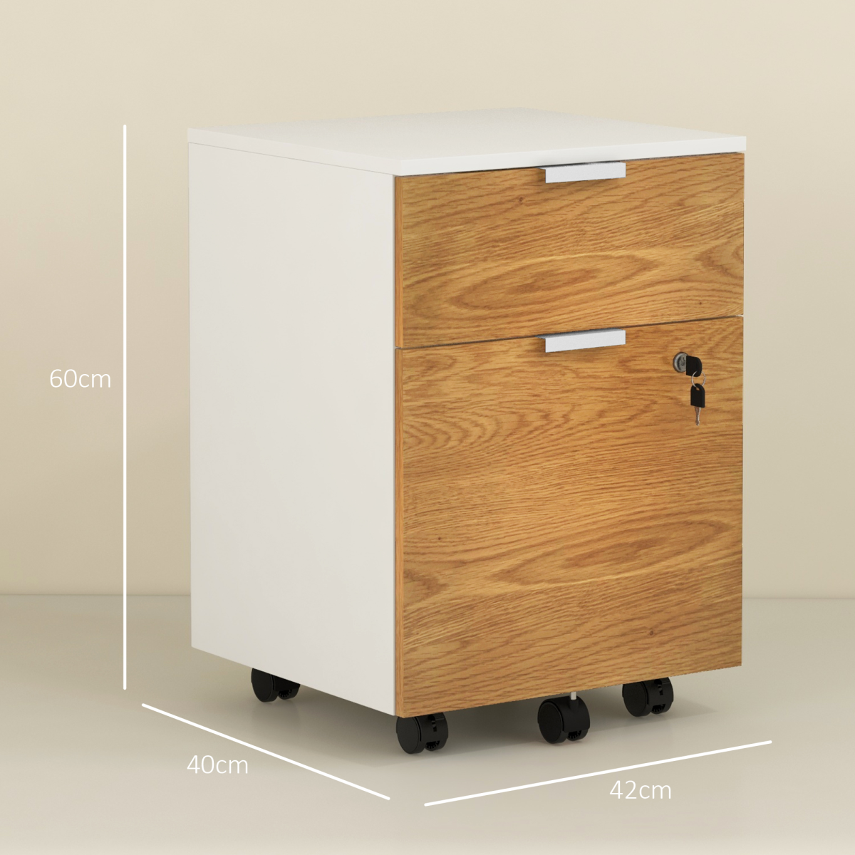 HOMCOM Lockable 2-Drawer Filing Cabinet with Hanging Bars for A4/Letter