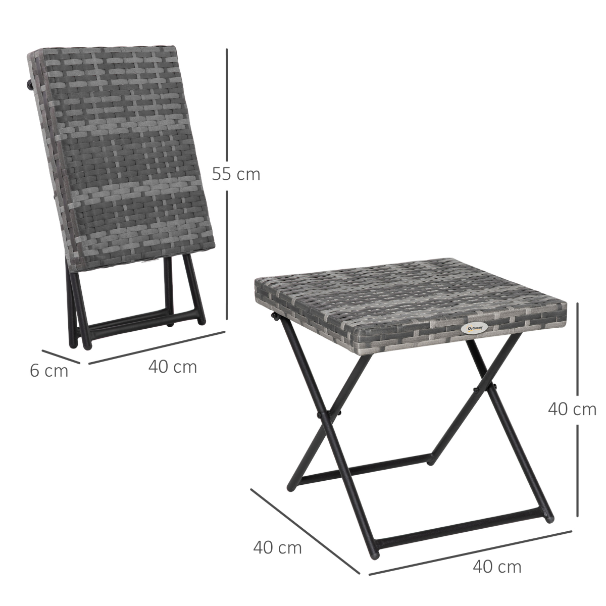 Folding Square PE Rattan Folding Coffee Table with Steel Frame, Foldable, 40cm, Outsunny