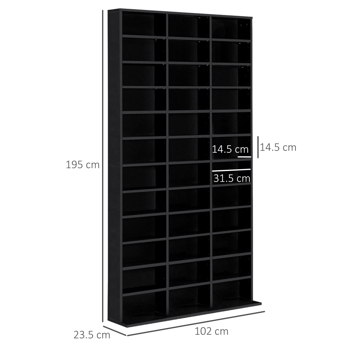 Black CD DVD Media Storage Bookcase, 33 Adjustable Compartments, Holds Up to 1116 CDs or 528 DVDs