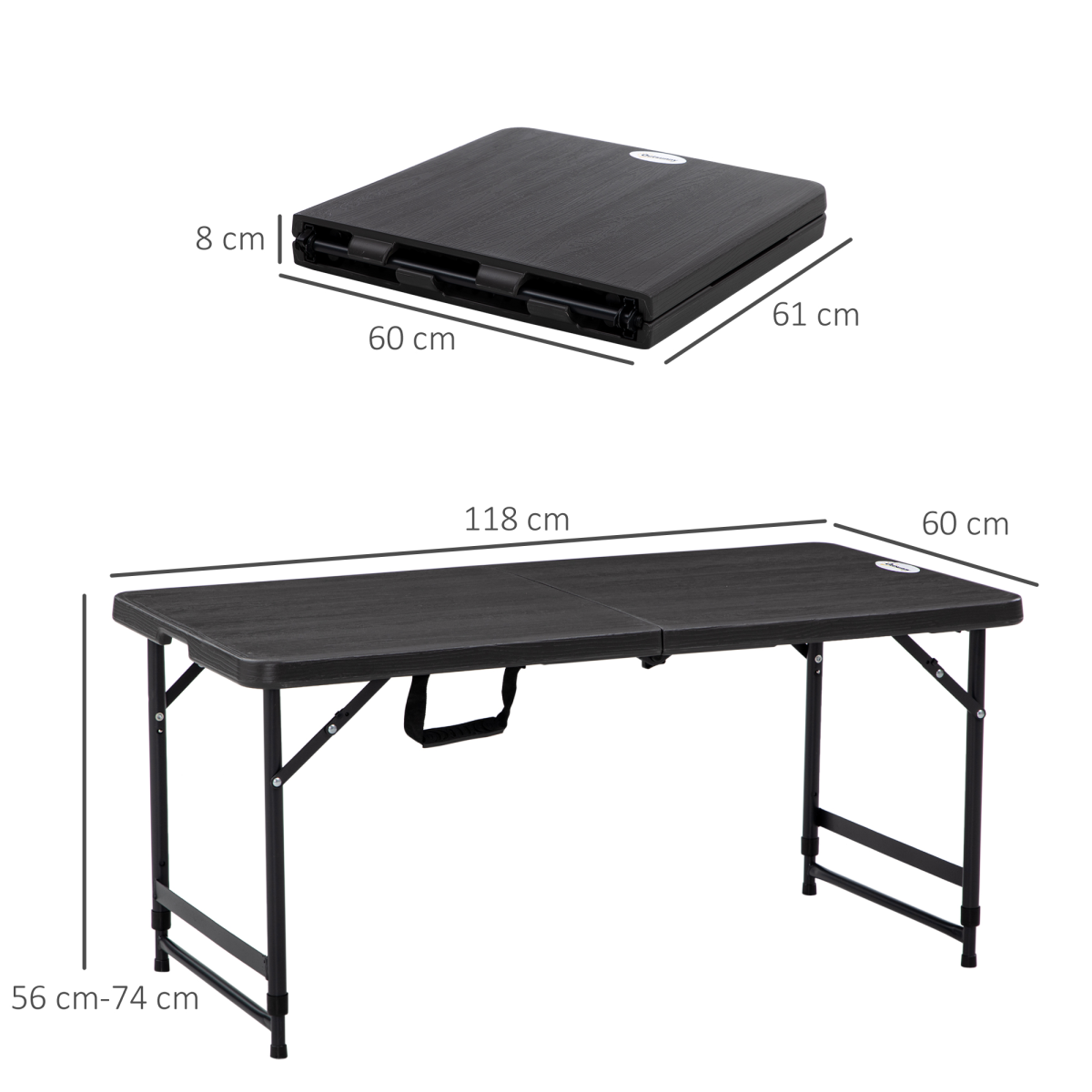 Outsunny Foldable Outdoor Dining Table for 4, Height Adjustable Steel Legs