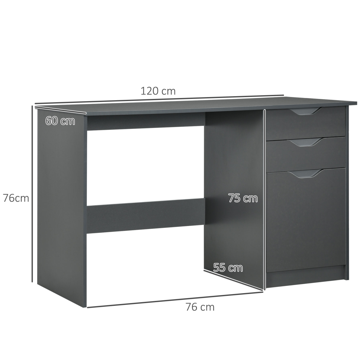 HOMCOM Grey Computer Desk with 3 Drawers, Modern Workstation for Study and Office