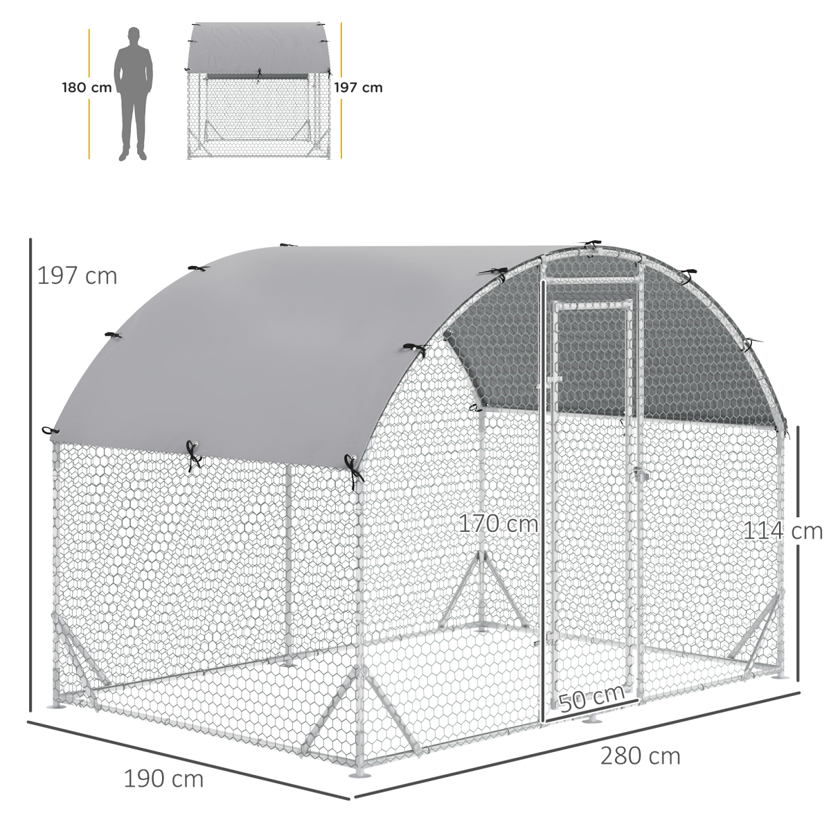 Pawhut Galvanised Chicken Coop Run with Cover 2.8 x 1.9 x 2m