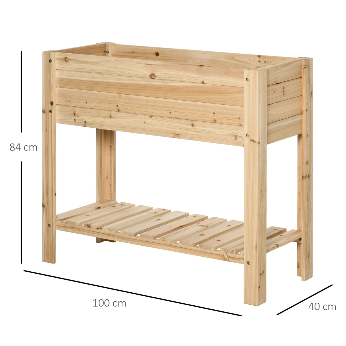 Outsunny Wooden Raised Plant Stand with Bottom Shelf 100x40x84cm