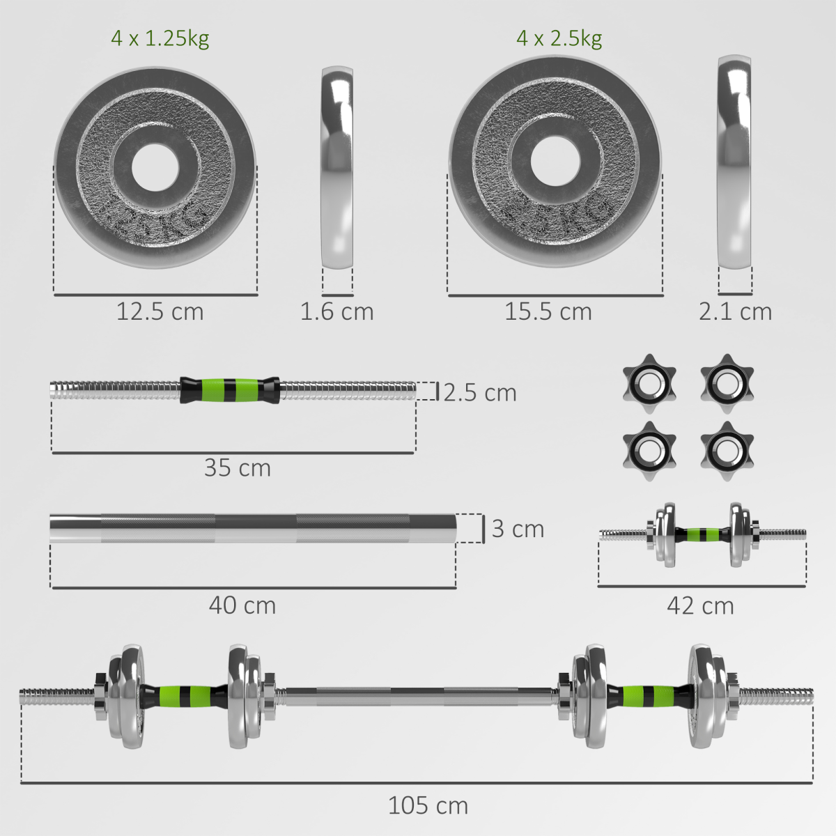 SPORTNOW 20kg Adjustable Dumbbells & Barbell Set for Home Gym