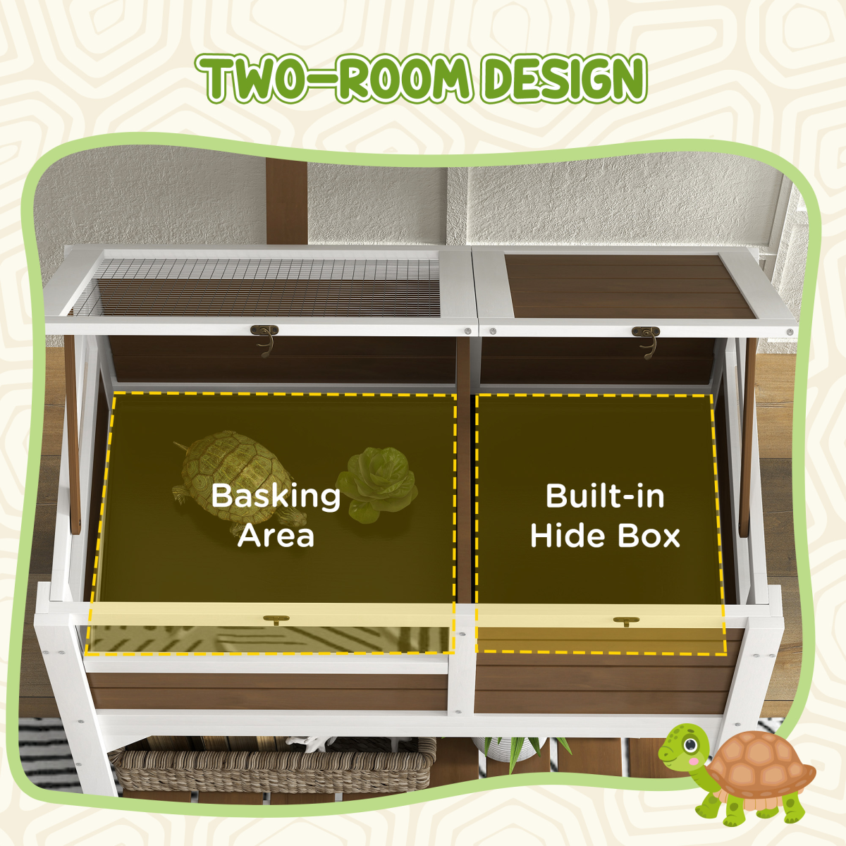 PawHut Wooden Tortoise House with Run, Shelf & Lamp Holder, Brown