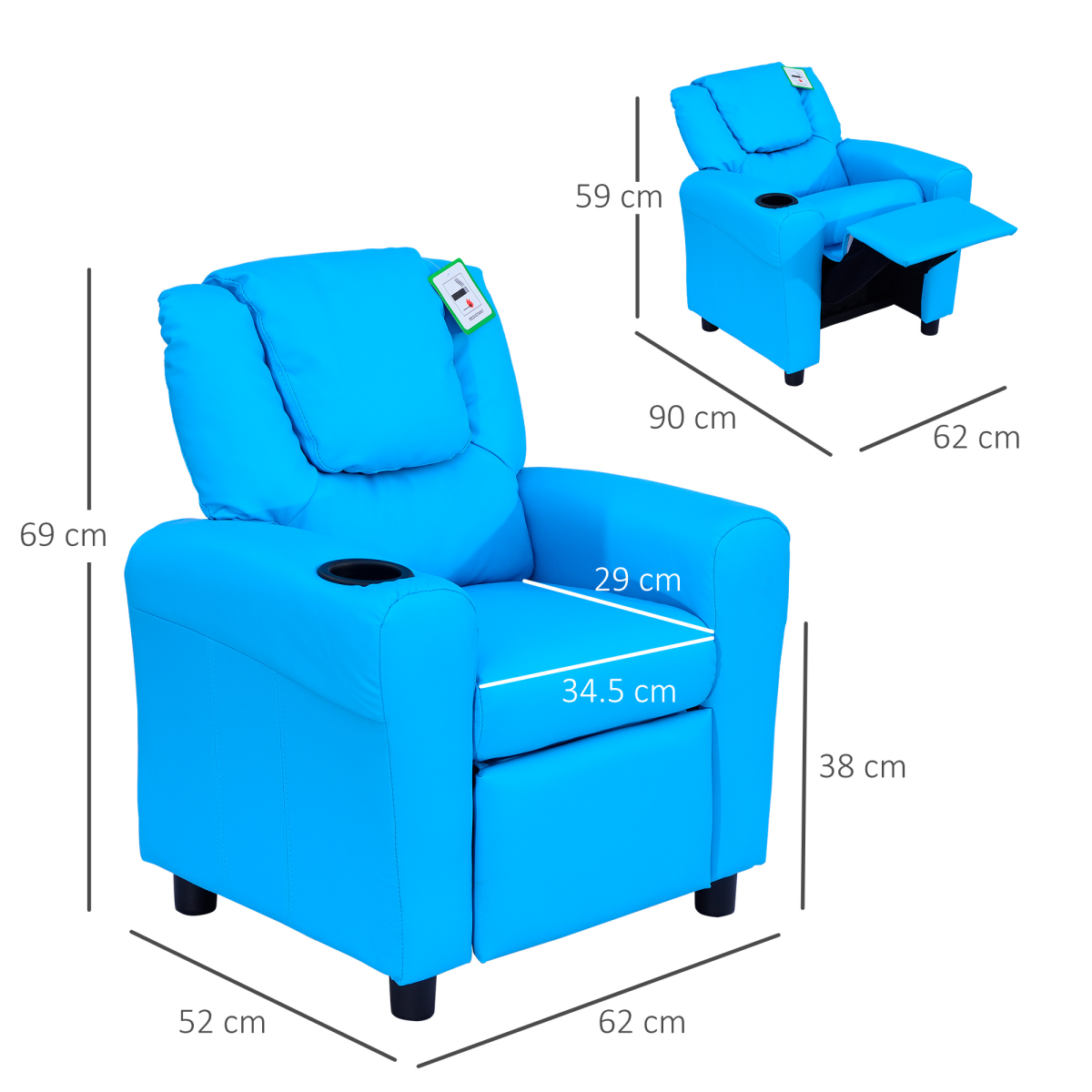 Kids Recliner Armchair with Footrest, Child Size PU Leather Sofa Chair for Girls and Boys, Ages 3-6 Years, Unbranded