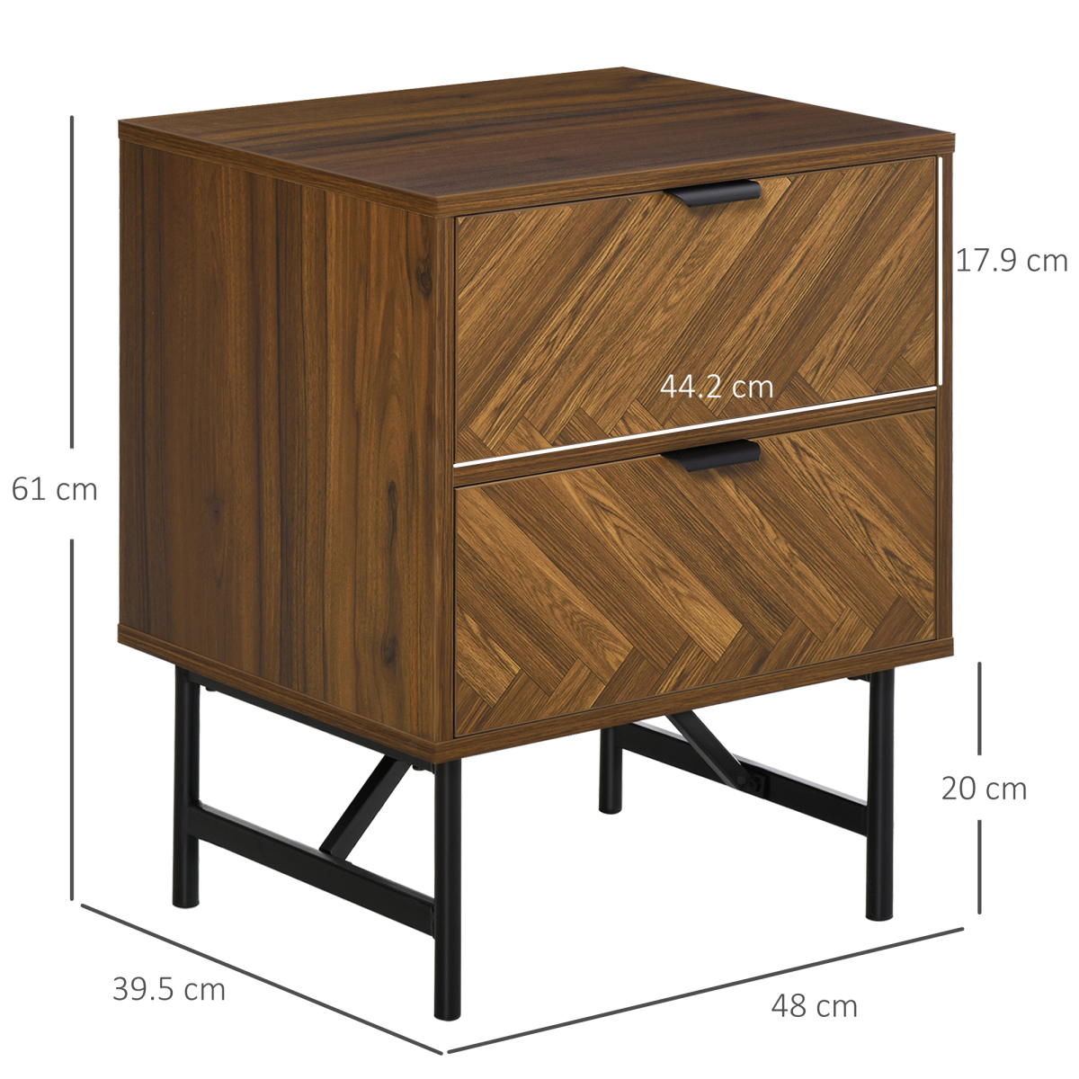 HOMCOM Side Cabinet with 2 Storage Drawers, Herringbone Pattern, Walnut Brown