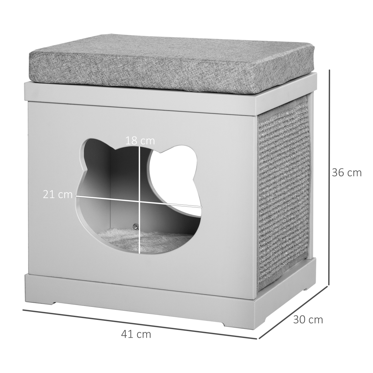 PawHut Cat House Bed Kitten Cave Cube Indoor with Soft Cushion and Two Sisal Scratching Pads, Grey
