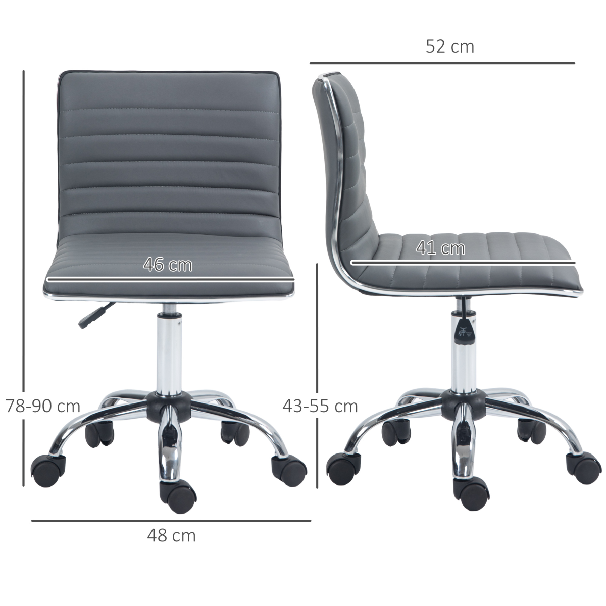 HOMCOM Armless Mid-Back Adjustable Swivel Office Chair, Dark Grey