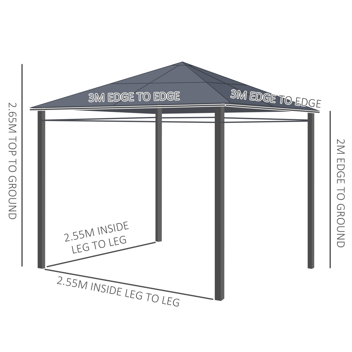 Outsunny 3 x 3m Hardtop Gazebo with Polycarbonate Roof & Curtains