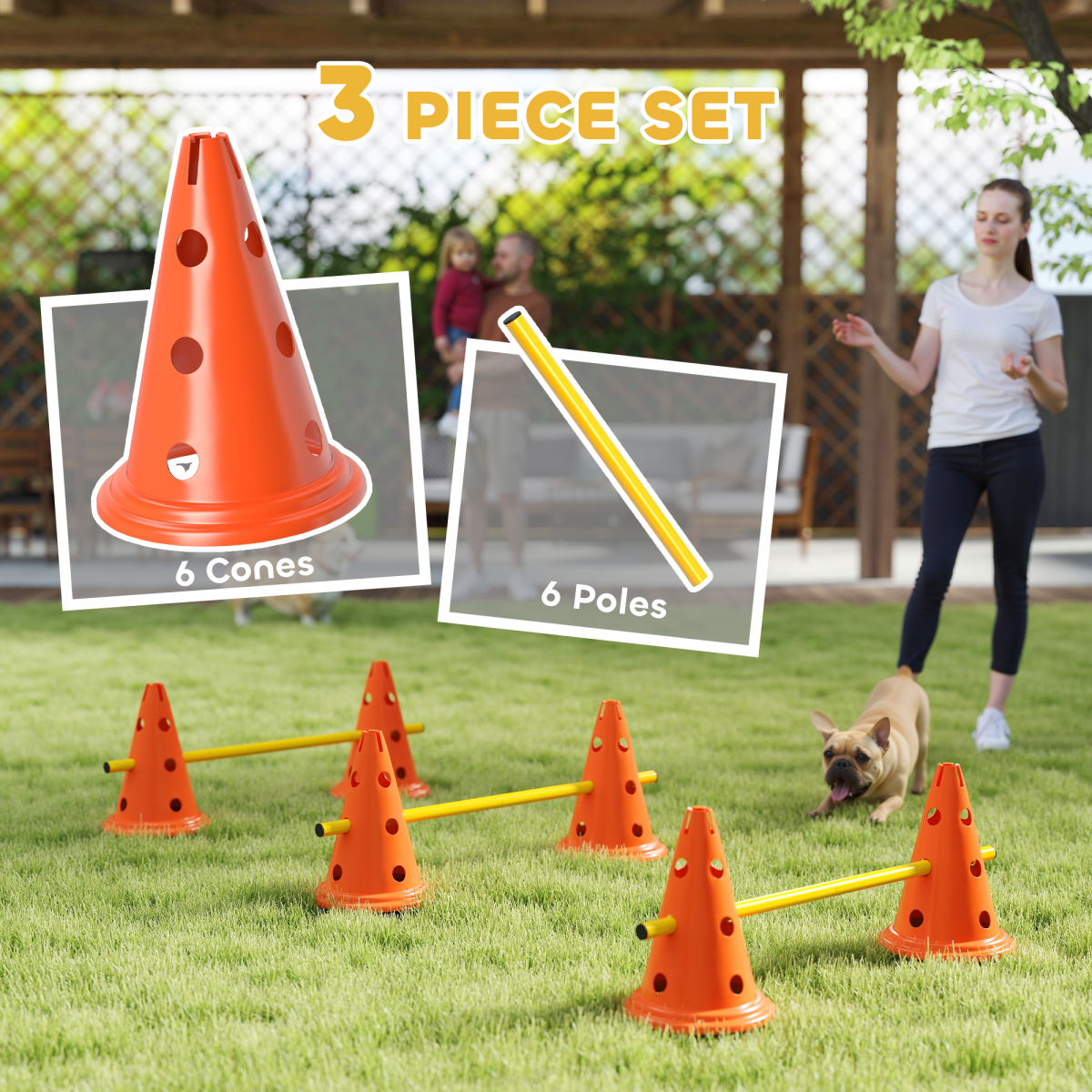 PawHut 3-Piece Adjustable Dog Agility Jump Set Training Obstacles
