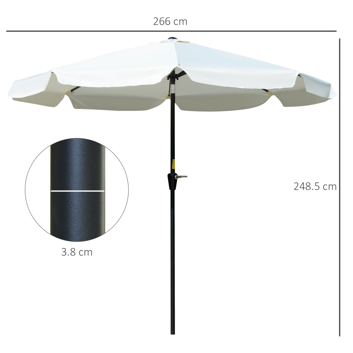Outsunny 2.66m Patio Umbrella Parasol, Cream White, Scalloped Edge, Crank Lift, Tilting Canopy