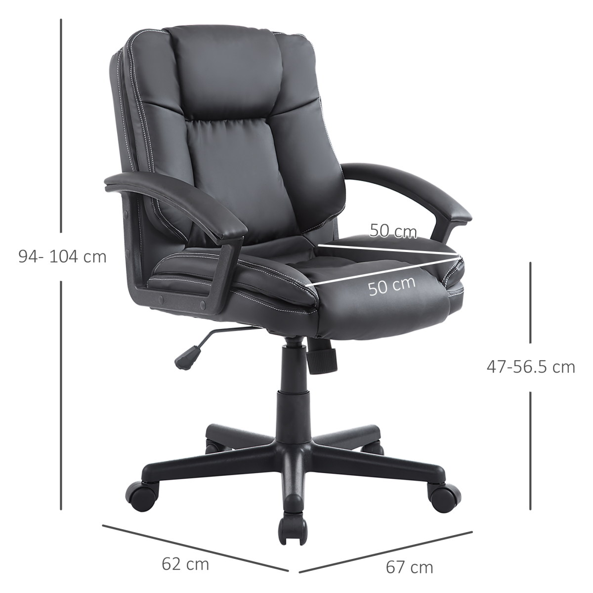 Swivel Executive Office Chair, Mid Back PU Leather, Black, with Arm