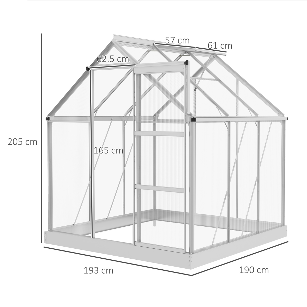 Outsunny 6 x 6 ft Walk-In Polycarbonate Greenhouse with Foundation, Sliding Door and Adjustable Window, Silver