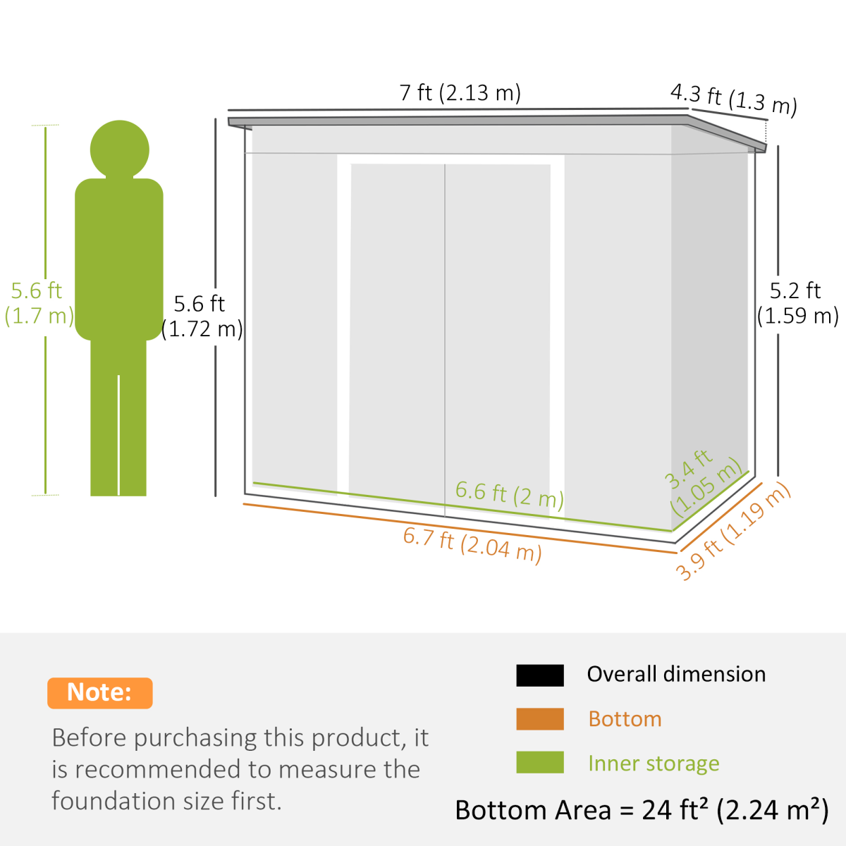 Outsunny 7 x 4ft Metal Garden Storage Shed with Double Door, Dark Grey