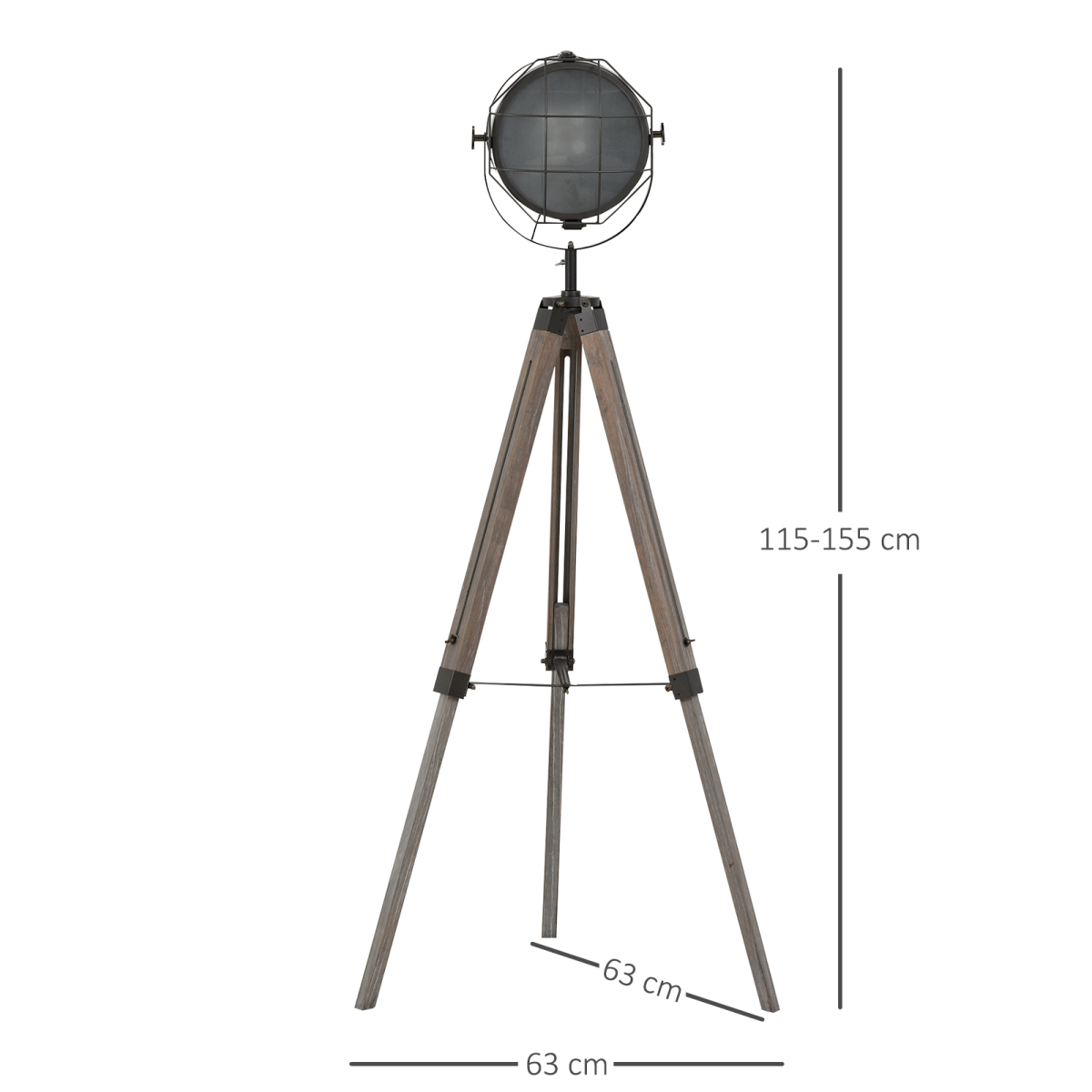HOMCOM Pine Wood Tripod Spotlight Floor Lamp, Height Adjustable, Brown/Black