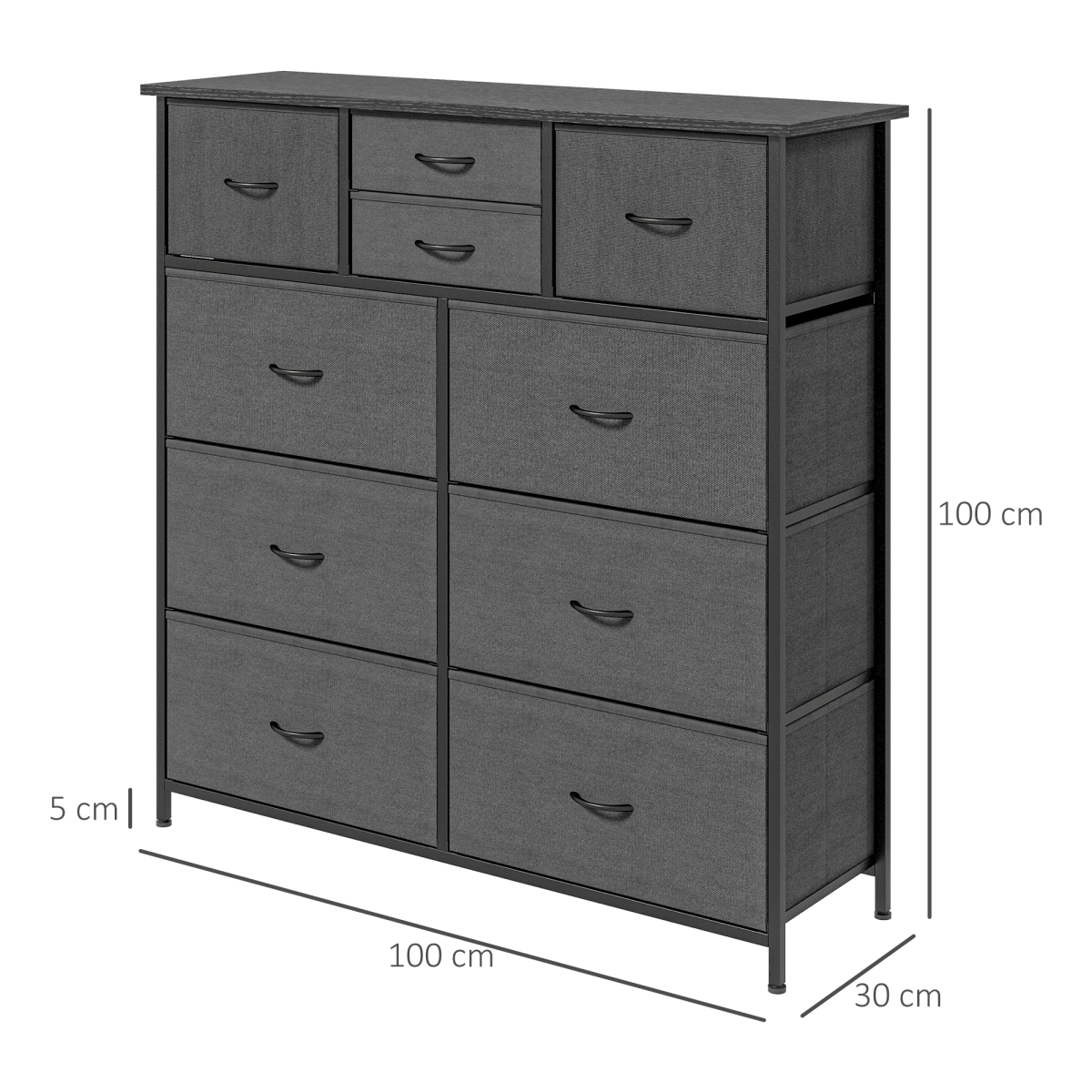 HOMCOM 10-Drawer Fabric Chest of Drawers, Black