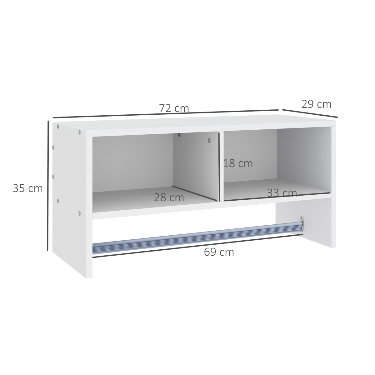 HOMCOM Wall Mounted Coat Rack with Clothes Rail and 2 Shelves, White
