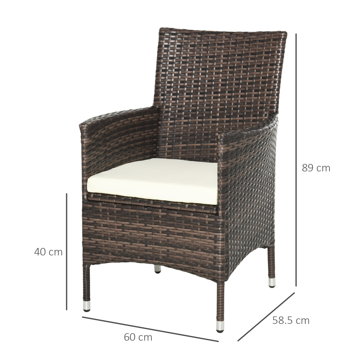 Outsunny 2-Seater Outdoor Rattan Armchair with Armrests and Cushions, Mixed Brown