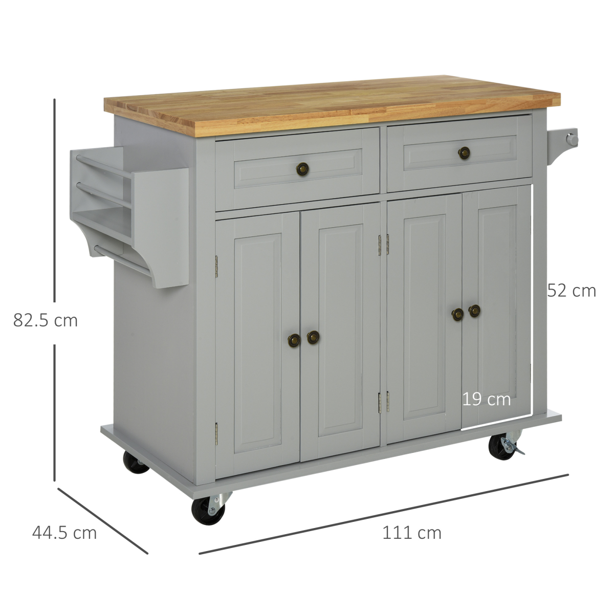 HOMCOM Rolling Kitchen Island Cart with Rubberwood Top and Storage