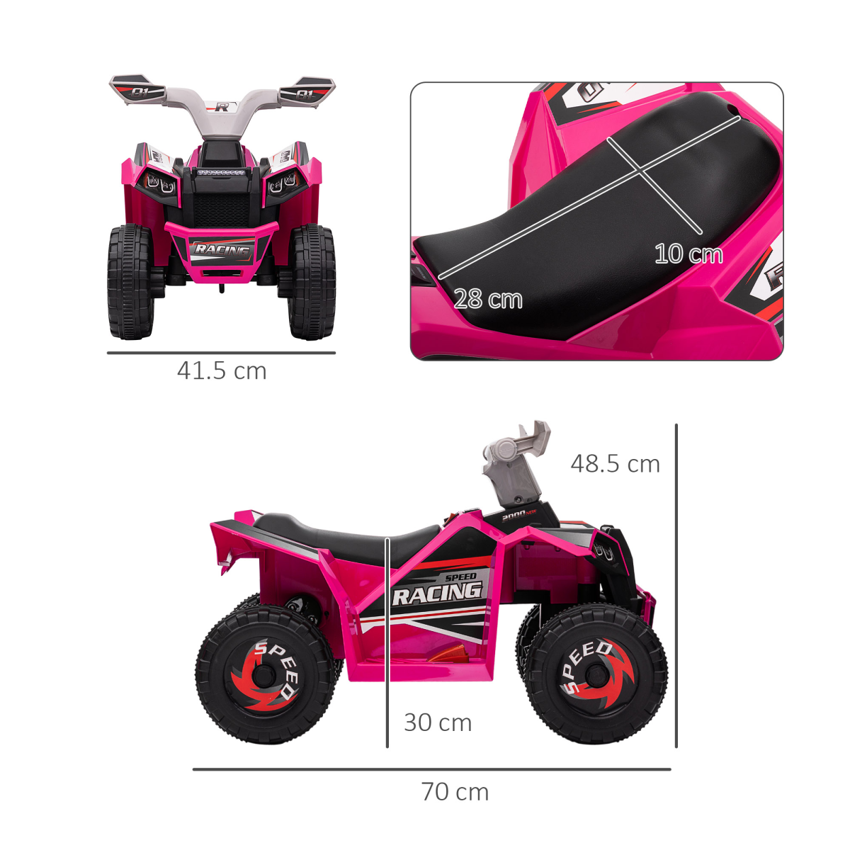 HOMCOM 6V Kids Electric Quad Bike Ride-On ATV, Pink, 18-36 Months