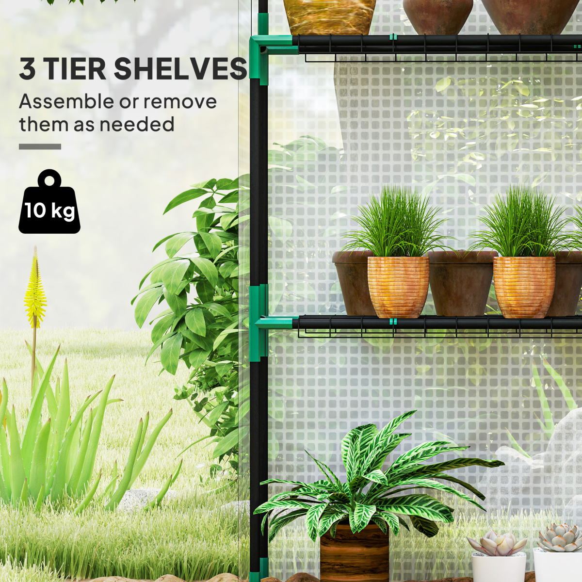Outsunny Walk-In Greenhouse with 4 Shelves, Outdoor, White