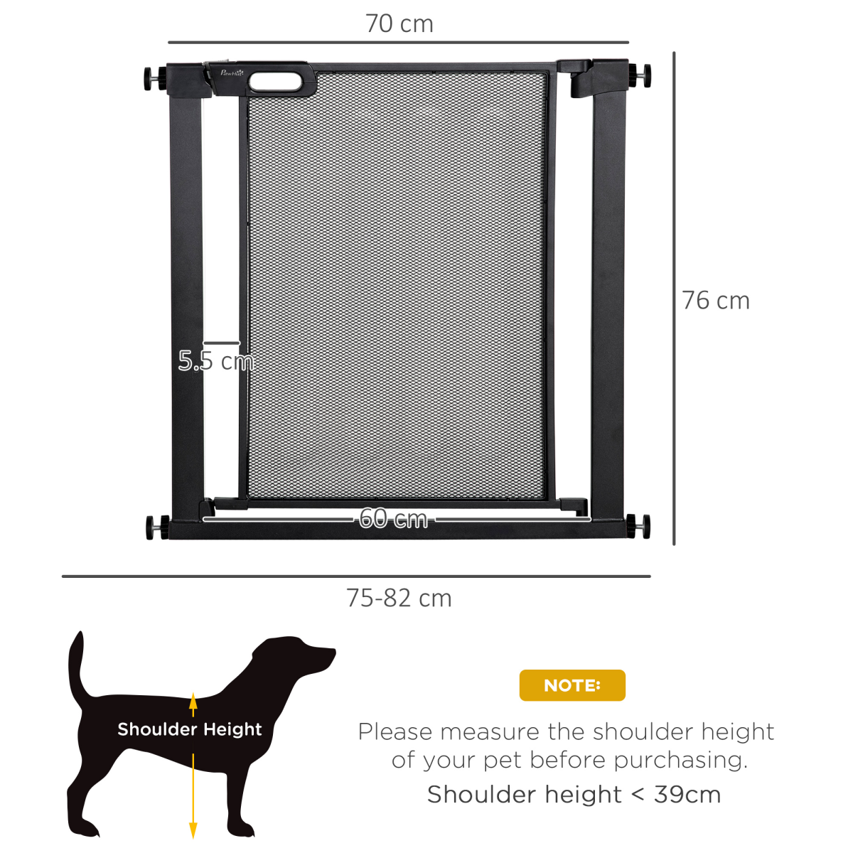 Pressure Fit Auto-Close Safety Gate for Stairs, Adjustable 75-82 cm, Black Pawhut