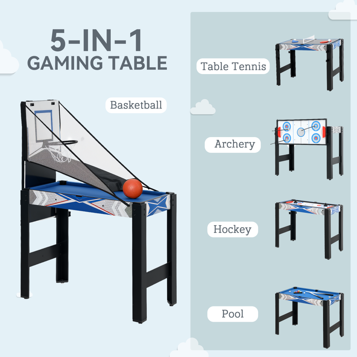 SPORTNOW 5-in-1 Game Table Combo for Kids, Blue