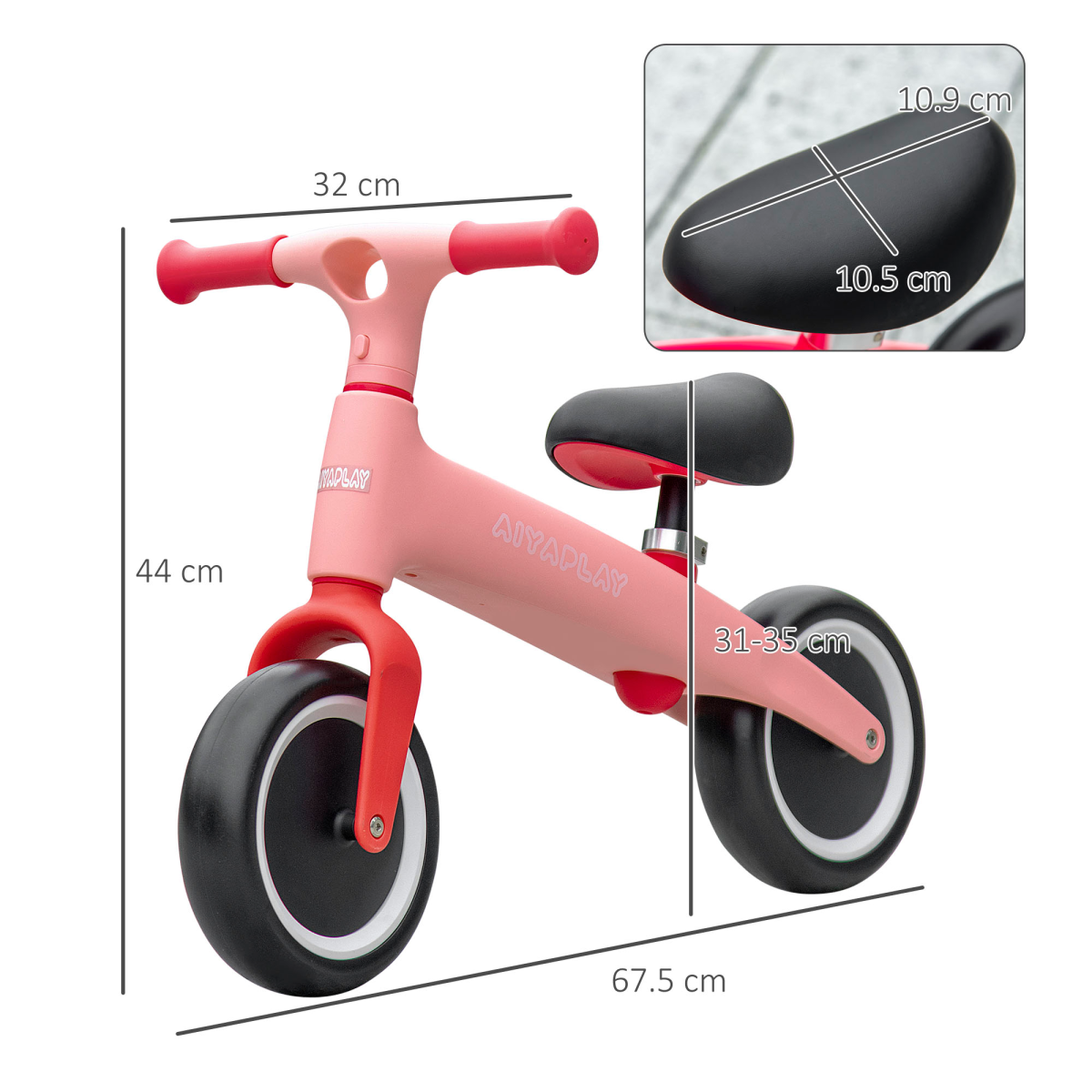 AIYAPLAY Toddler Balance Bike with Adjustable Seat, Wide Wheels, Pink