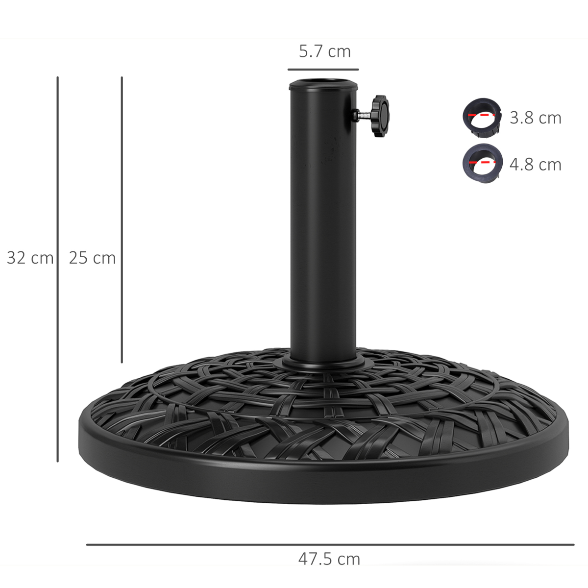 Outsunny 12kg Round Resin Parasol Base with Tightening Knob, Black
