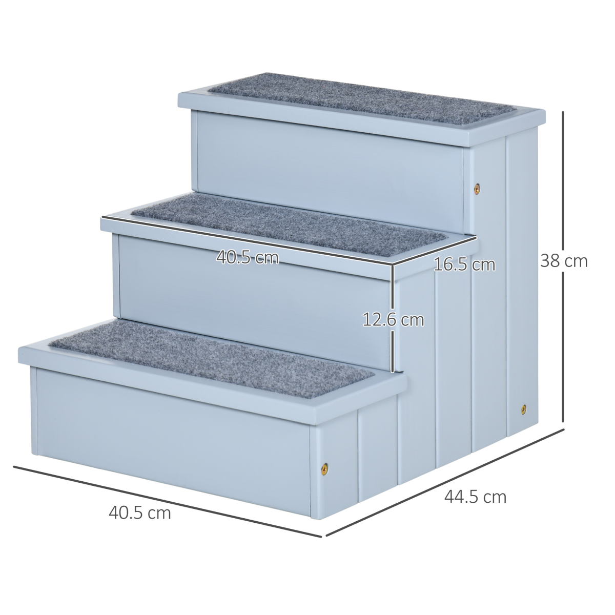 3-Step Wooden Dog Stairs with Hidden Storage, Grey