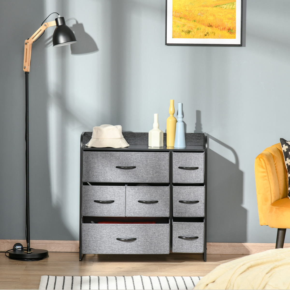 HOMCOM 3-Tier Fabric Dresser with 7 Foldable Drawers, Grey