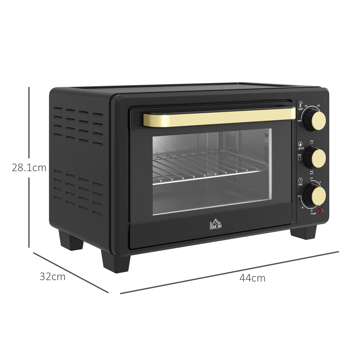 HOMCOM 16L Countertop Mini Oven 1400W with Adjustable Temp & Timer