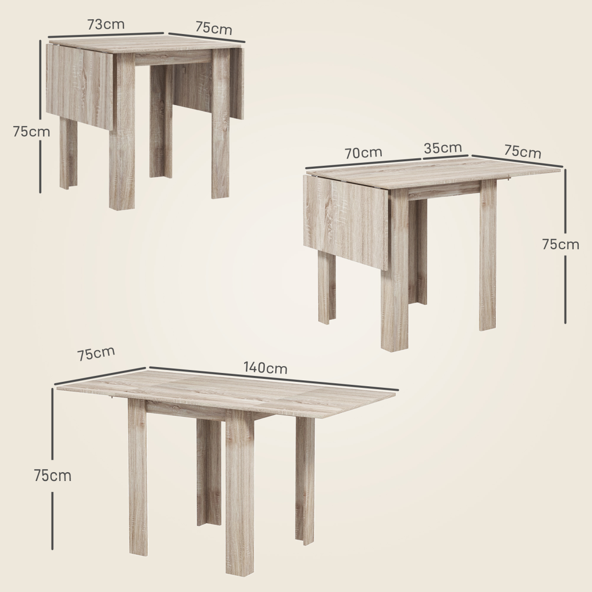 HOMCOM Oak Folding Drop Leaf Dining Table, Extendable for 2-4 People