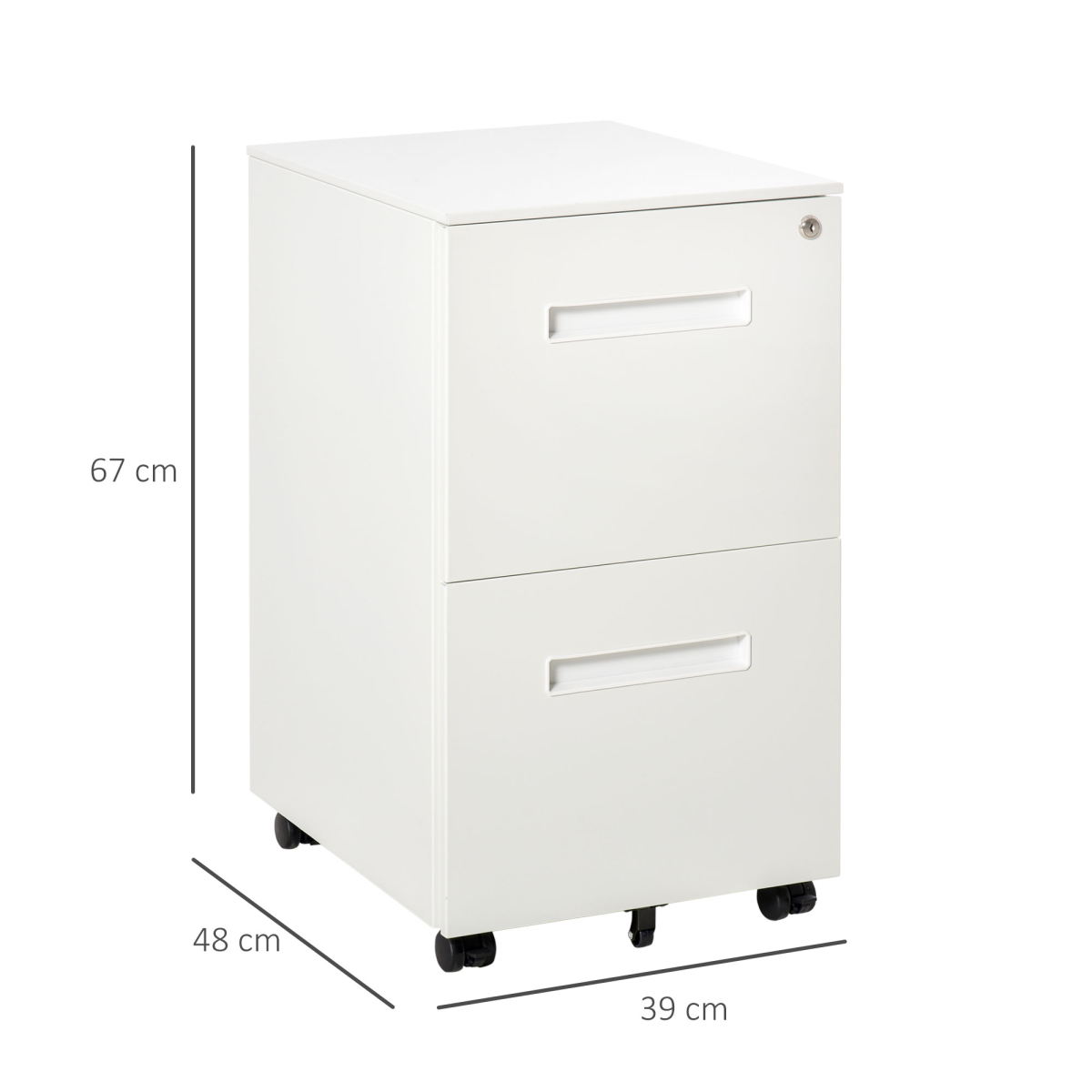 Mobile File Cabinet with Lock, Adjustable Partition, Rolling, White
