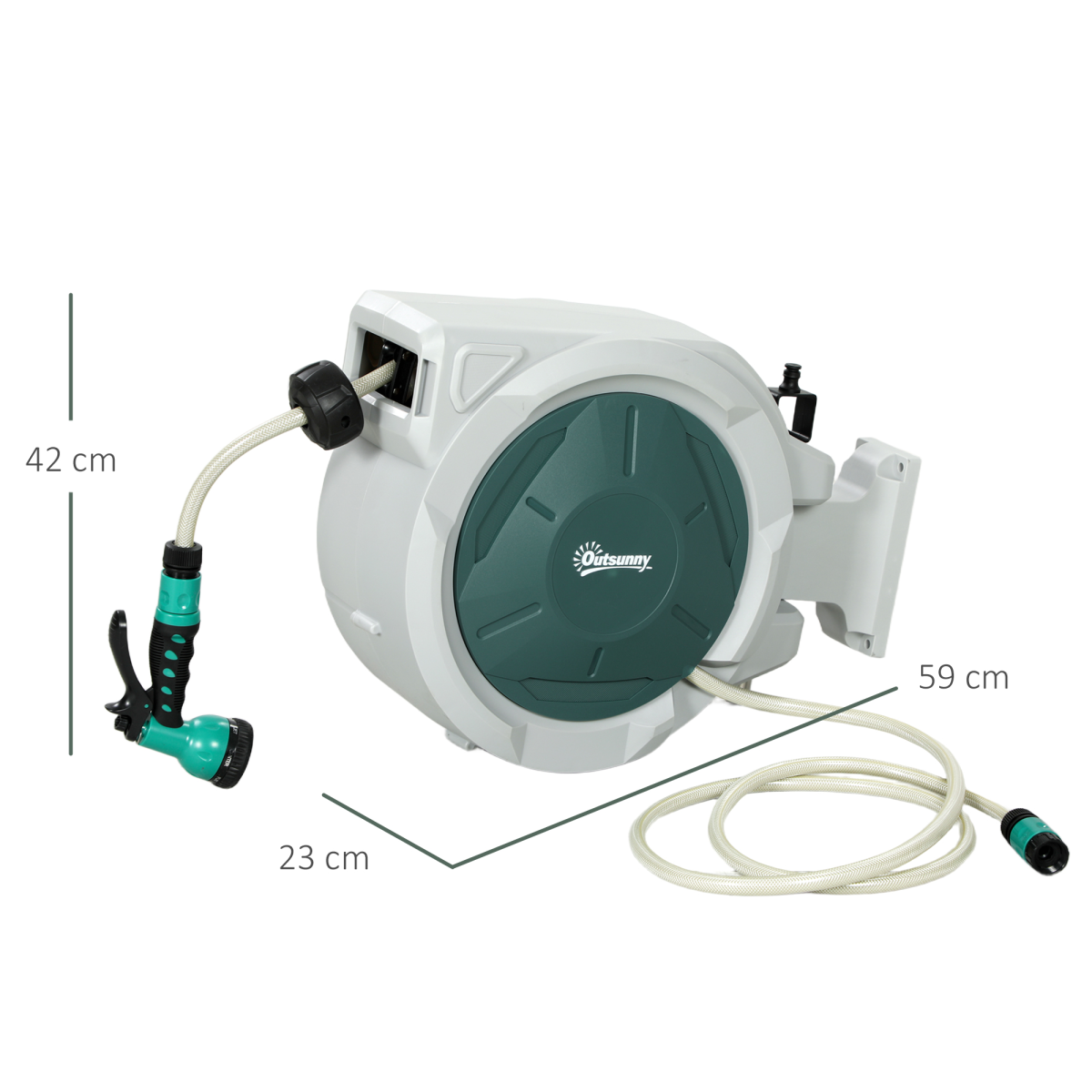 Outsunny Retractable 30m Hose Reel Wall Mounted or Portable, 180° Swivel with Lock, Grey