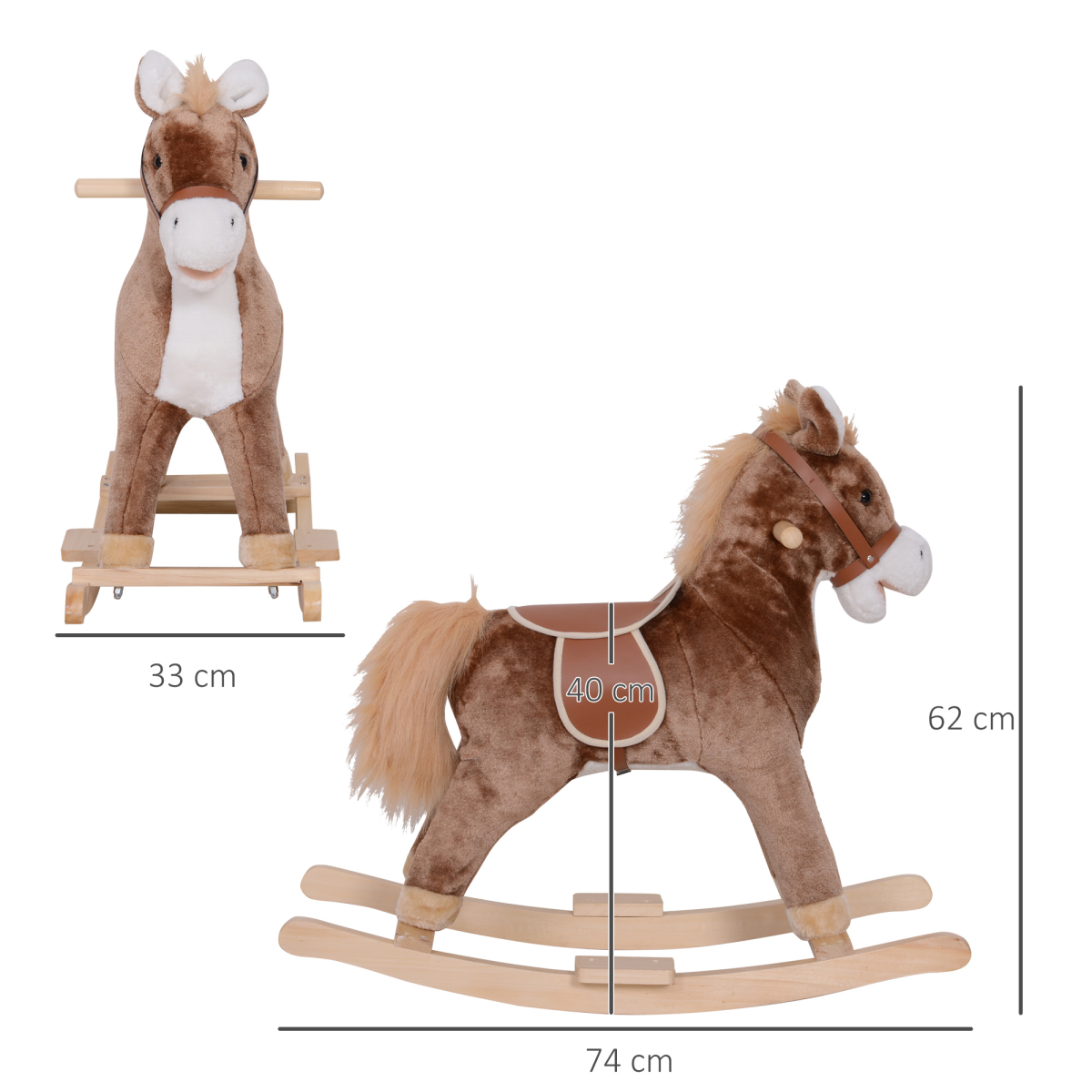 HOMCOM Kids Wooden Plush Rocking Horse Ride-On Toy, Age 3+
