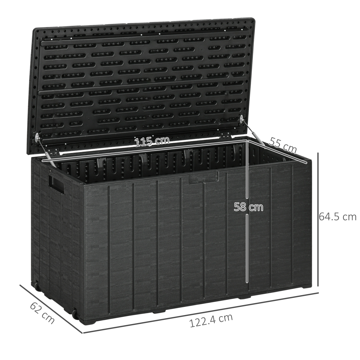 Outsunny 366L Rolling Weather-Resistant Outdoor Garden Storage Box, Black