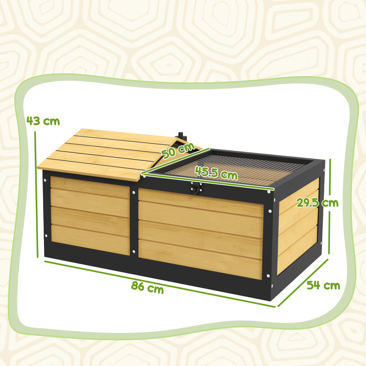 PawHut Wooden Tortoise House with Hide Shelter, Run and Open Roof