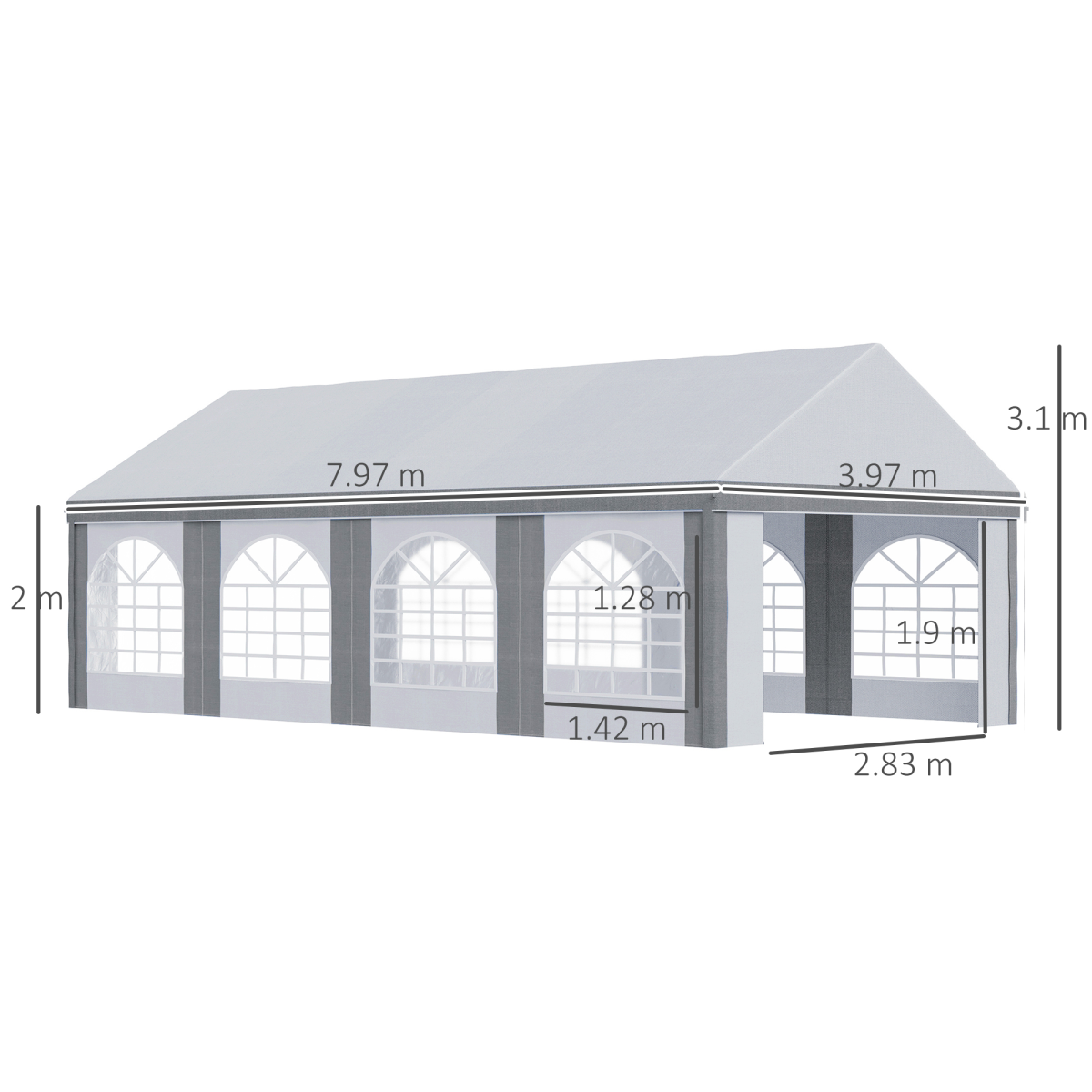 Outsunny 8 x 4m Party Tent Gazebo with Sides, 8 Windows, Double Doors