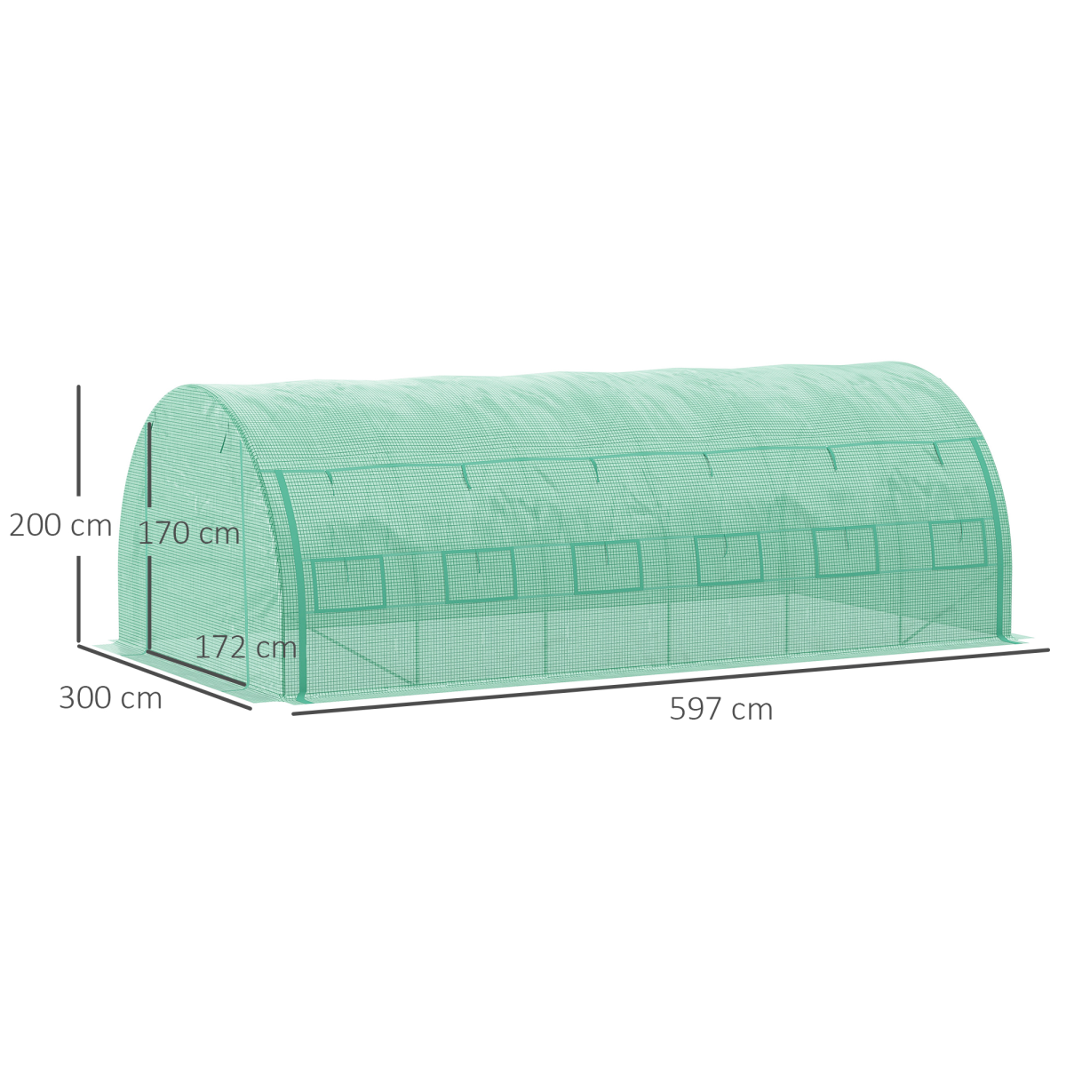 6 x 3 x 2 m Green Polytunnel Greenhouse with Galvanised Steel Frame